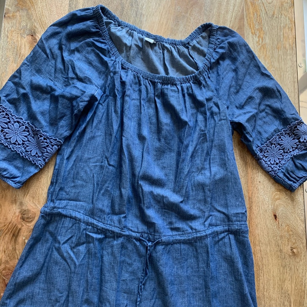 Denim Blue off the shoulder midi dress